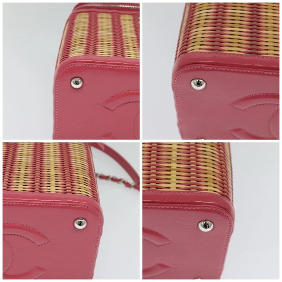 CHANEL Wicker Vanity Chain Shoulder Bag Rattan 2way Pink Silver CC Auth 114200AM - Picture 16 of 16